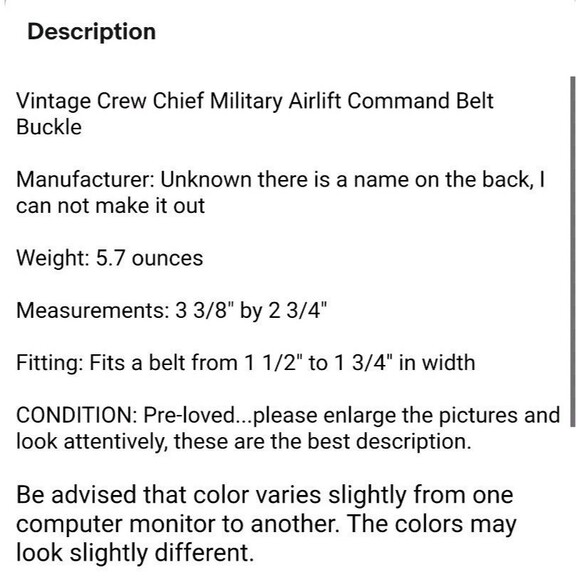 Vintage Crew Chief Military Airlift Command Belt Buckle  Rare Find  Adana Turkey - Picture 5 of 5